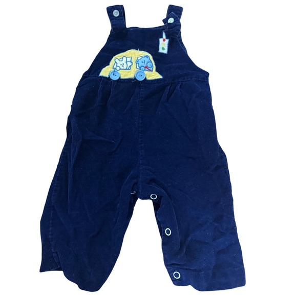 jcpenney Other - Vintage 70s JC Penney Baby Corduroy Overalls 6–9 Month Blue Car Elephant Dog